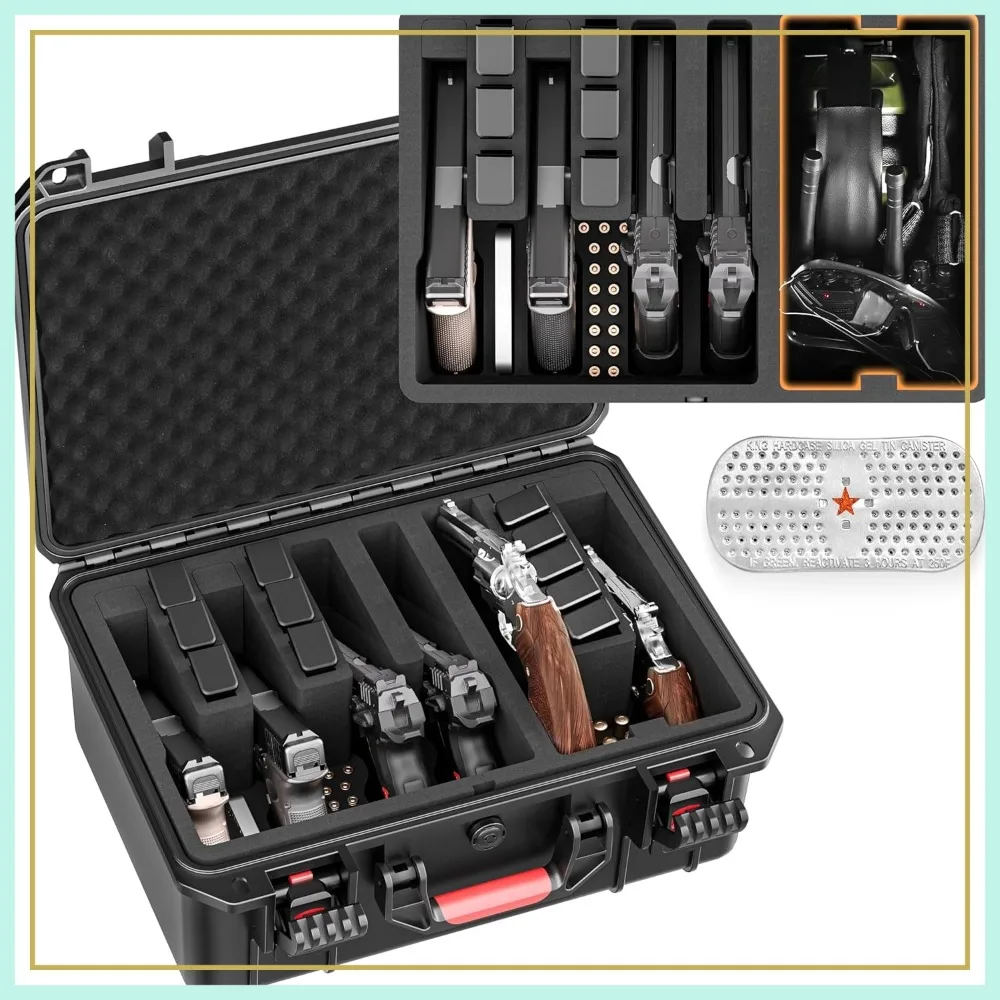

Shockproof Waterproof Hard Pistol Case for Handguns, Pre-Cut Multiple Pistols, TSA Approved Firearm Travel Case with Desiccant
