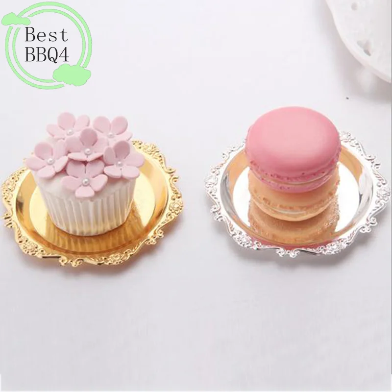 (BBQ4)Silver Golden Iron Tray Glossy Plate For Decoration Ornament Buffet Fruit Cake Party Supply Dessert Sundry Storage Pla