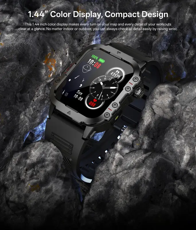 2026 New Military Smart Watch Men IP67 3ATM Outdoor Sports Fitness Tracker Health Monitor 1.44Inch BT Call Smartwatch - Image 3