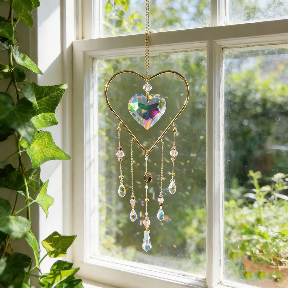 1Pc Crystal Hanging Ornament, Crystal Prism, Sun Catcher, Heart-Shaped Frame, Heart Catcher, Window Hanging Pendant, Prism Decoration, Ideal Gift for Home Decor, Window Decoration, Garden Porch Decoration, and Various Holidays.