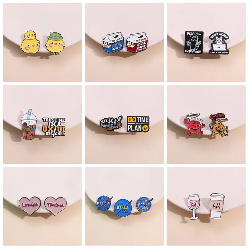 Cartoon Animals 2Pcs/Sets Enamel Pin Creative Capybara Ducks Alpacas Halloween Ghosts Metal Brooch Lapel Badge Wholesale Jewelry