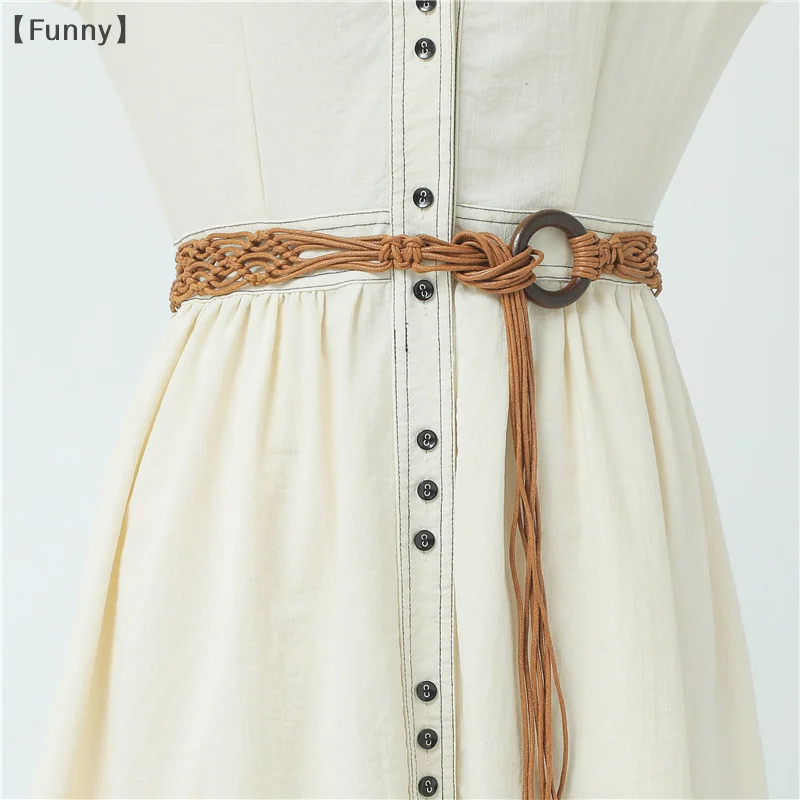 〔Funny〕Weaving Tassel Waist Rope For Versatile Dress Decoration Korean Knotted Thin Waist Rope Wax Thread Knotted Waist Belt