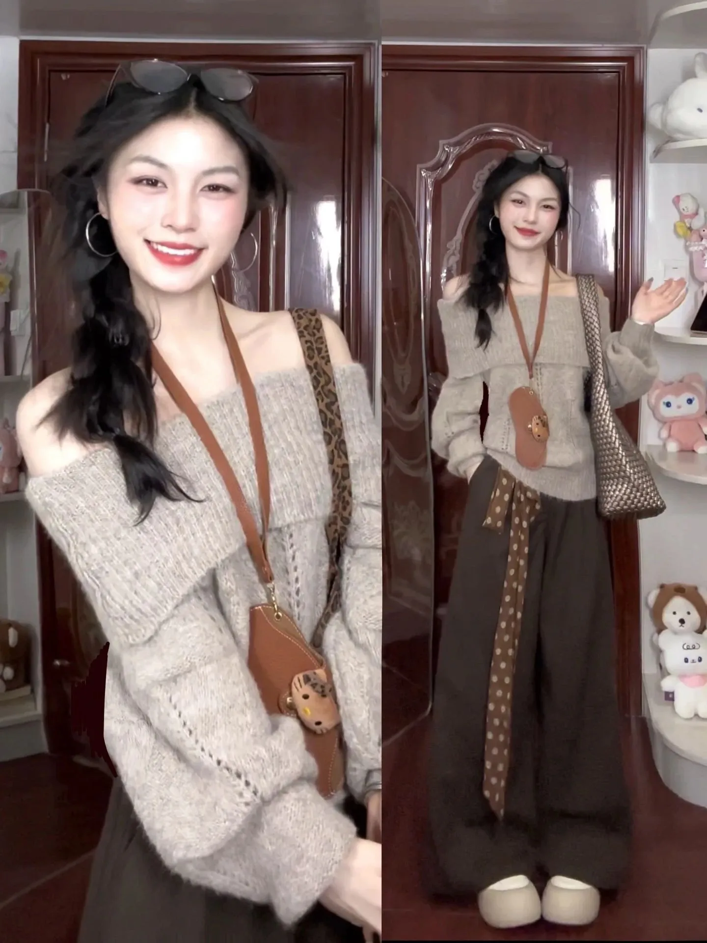 Damen Loose Fit Oulder Bared Strickwaren Soft Thiened Herbst Winter Long Sve One Word Oulder Sle Schlankheitsoberteil