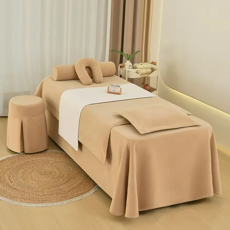 New High-end All Cotton and Linen Beauty Bed Cover Four Piece Set Simple Beauty Salon Massage Therapy Ear Picking Bed Cover Set