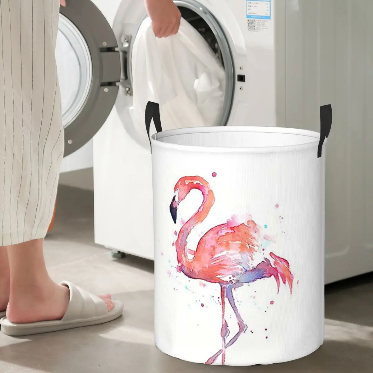 Pink Flamingo Watercolor Illustration Dirty Laundry Baskets Foldable Large Waterproof Clothes Toys Basket For Home Kids - view 4