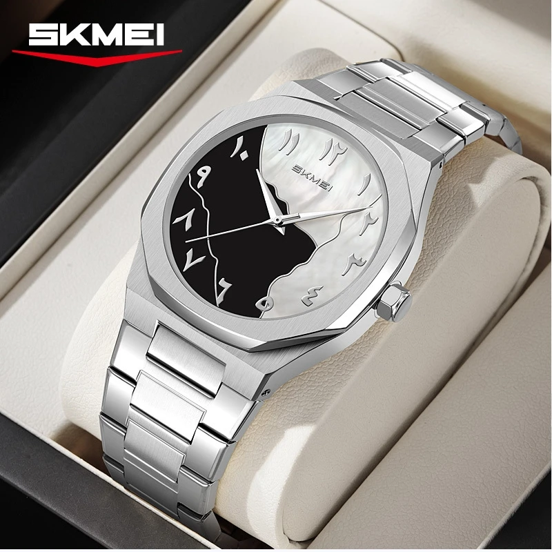 SKMEI 9391 Steel strip business men's watch Arabic numeral scale quartz watch Retro Arabic Watch Luxury Men's Business Watch Fas