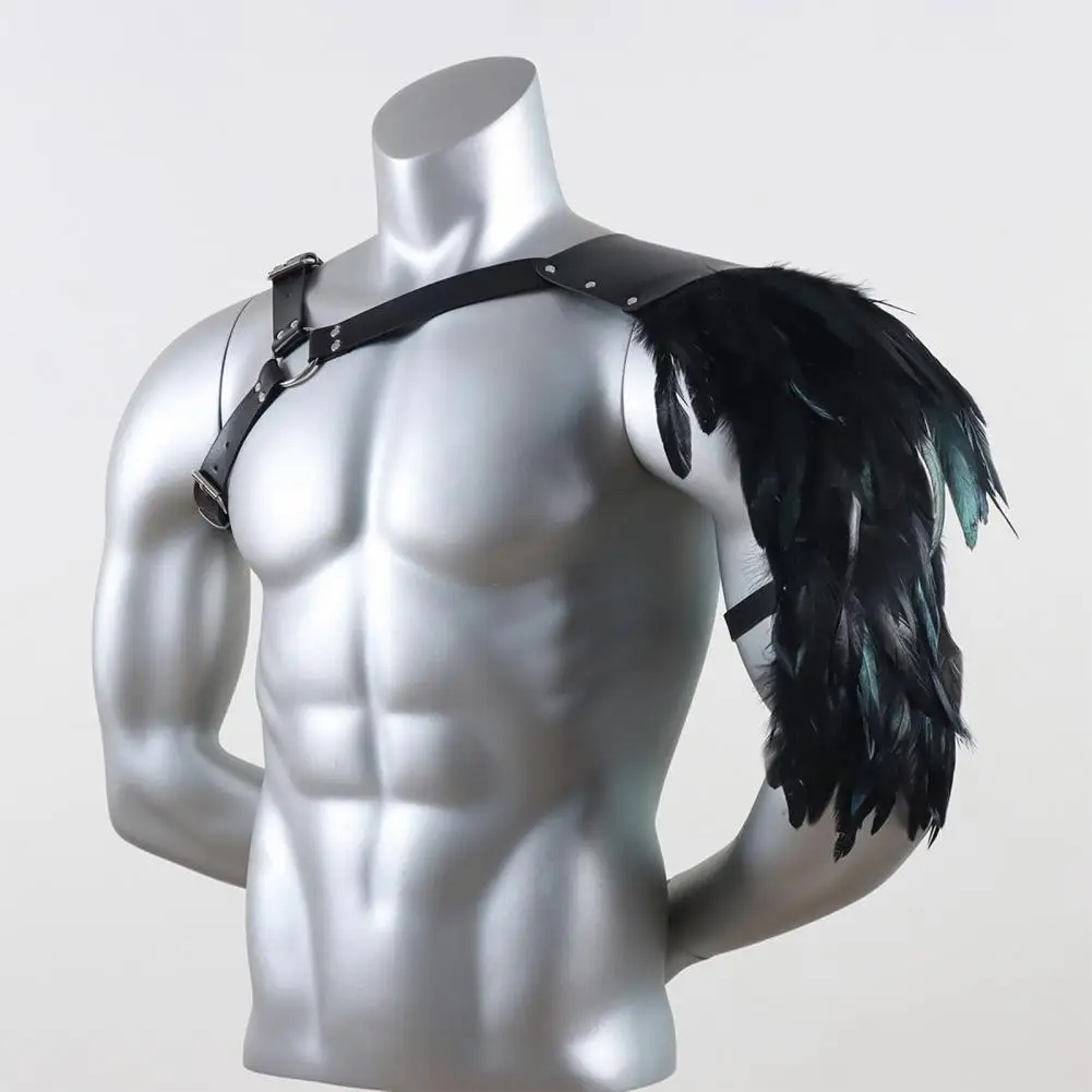 Punk Shoulder Strap Feather Shawl Costume Armour Halloween Cosplay Double Shoulder Guard Harness Punk Performance Masque Armor