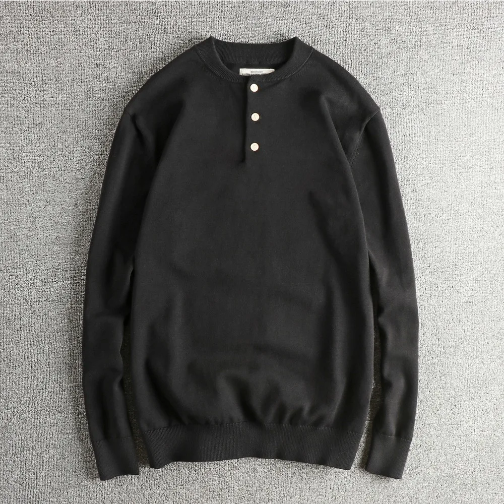 Autumn and winter new American retro trendy Henry collar sweater long-sleeved men's pure cotton fabric comfortable bottoming top