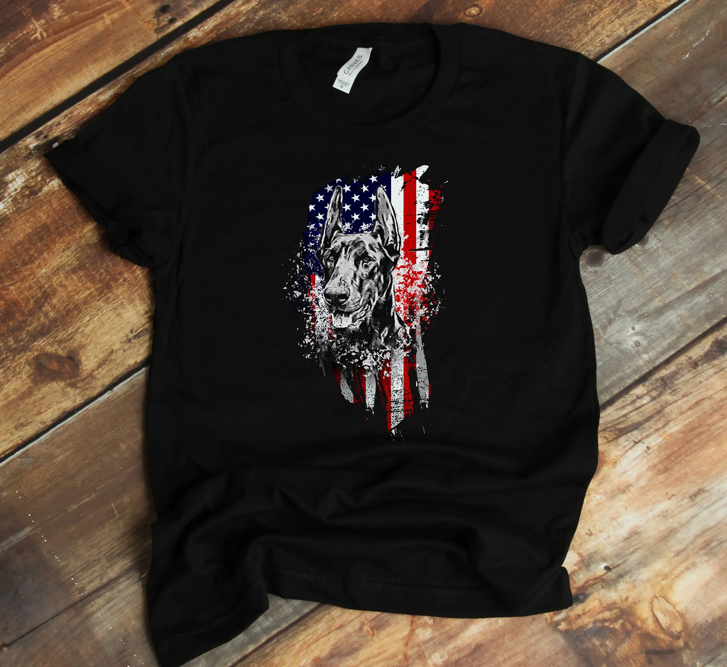 Patriotic Doberman Pinscher T Shirt Dobie Us Flag Dog Lover