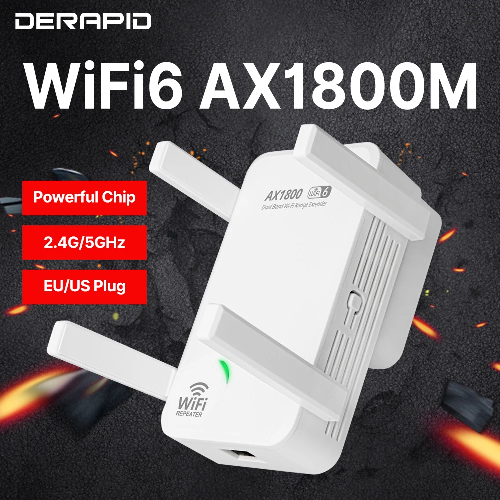 AX1800 Dual Band WiFi 6 Repeater 2.4G/5GHz Wireless Signal Booster Extender 1800Mbps with EU/US Plug for Network Coverage