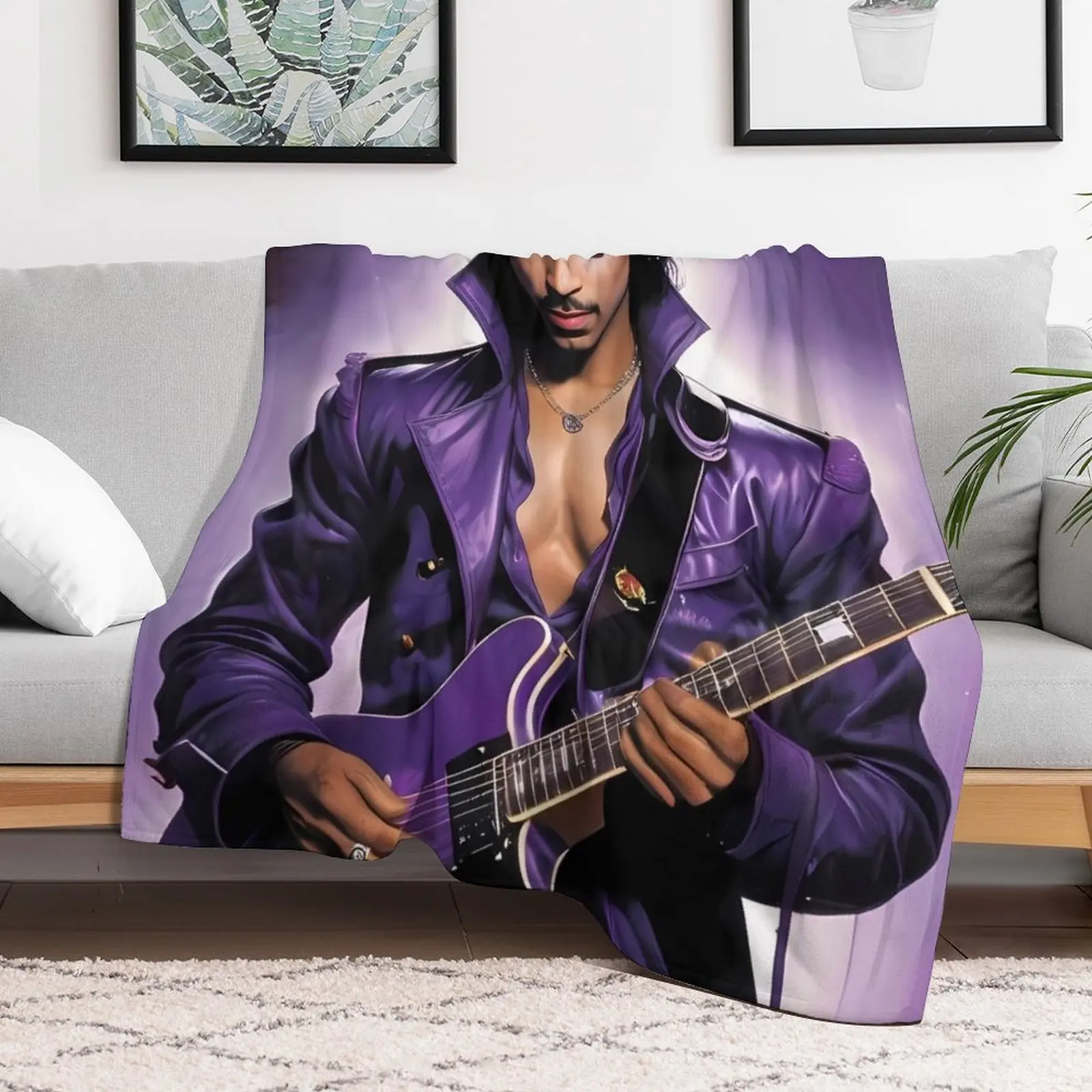 

Prince playing Guitar under a Purple Light Throw Blanket Cute Decorative Sofa Designers Blankets