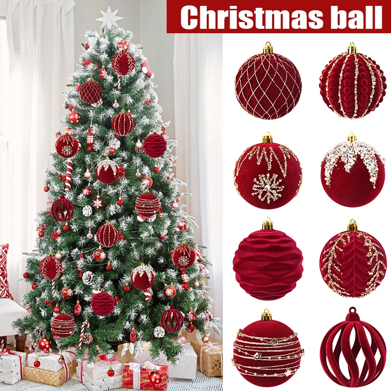 

8CM Big Christmas Ball Ornaments Red Xmas Tree Hanging Pendant 2024 Christmas Decorations For Home Navidad New Year Gift 2025