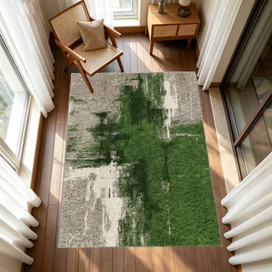Vintage Green Paintbrush Strokes Abstract Pattern Carpet Distressed Texture Rug Floor Non-Slip Decorative Mat Home Use