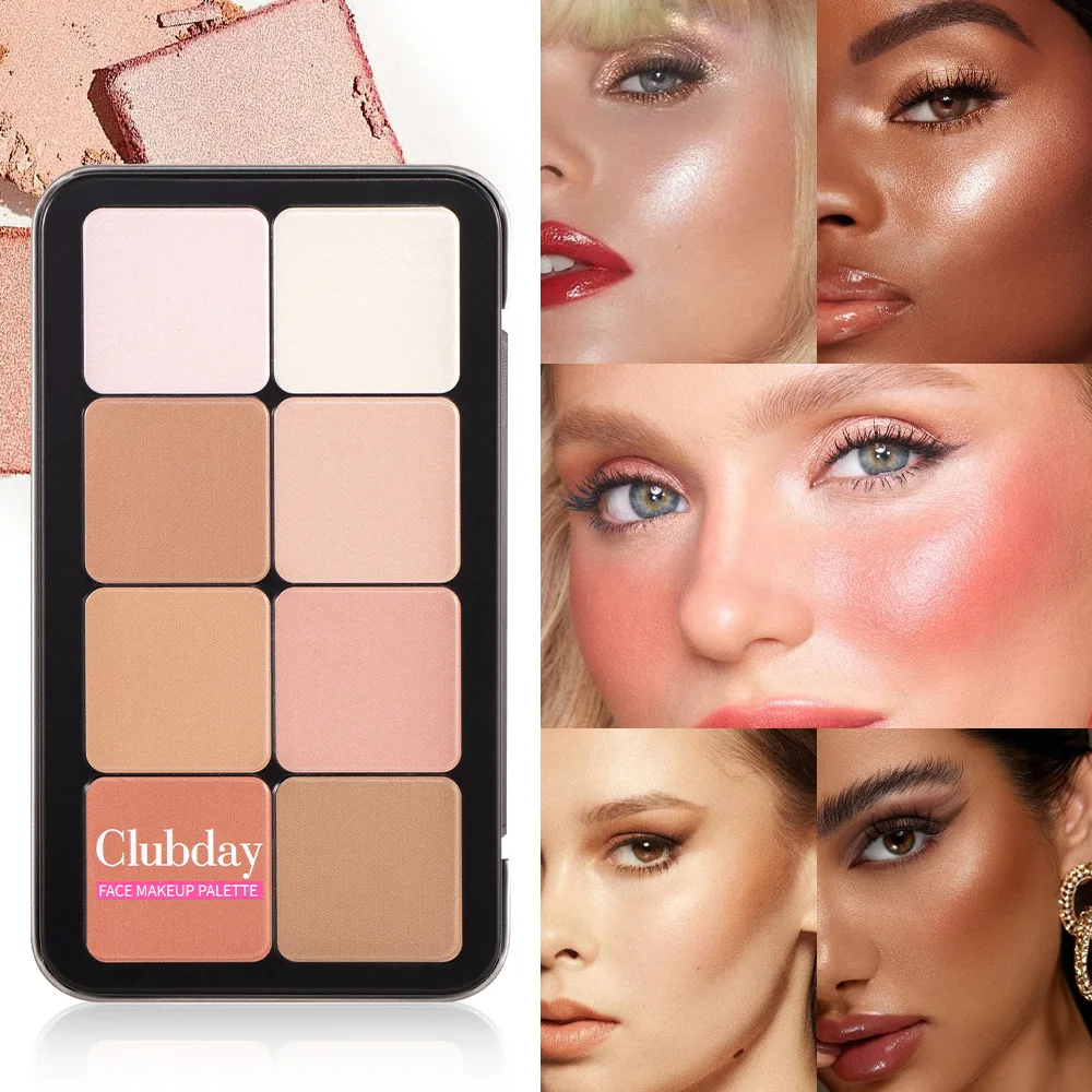 Alles-in-één gezichtspalet Matte Blush Highlighter Contourpoeder voor natuurlijke beeldhouwen en dag tot nacht Gezichtsbeeldhouwen Make-up