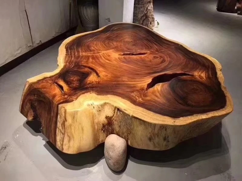 Unique Natural Wood Furniture Live Edge Walnut Annual Ring Irregular Shape Wood Slab Coffee Table