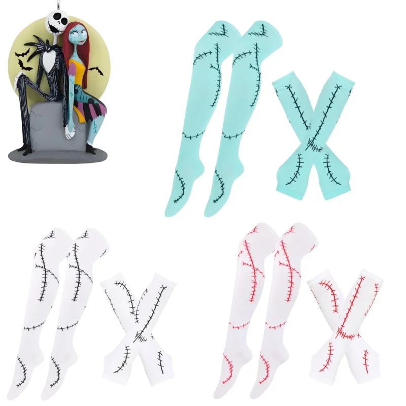 1/2 Pcs Halloween Movie Costume New Stockings Suit Sally Gloves Socks Play Christmas Cry Cosplay  Stitch Accessories set