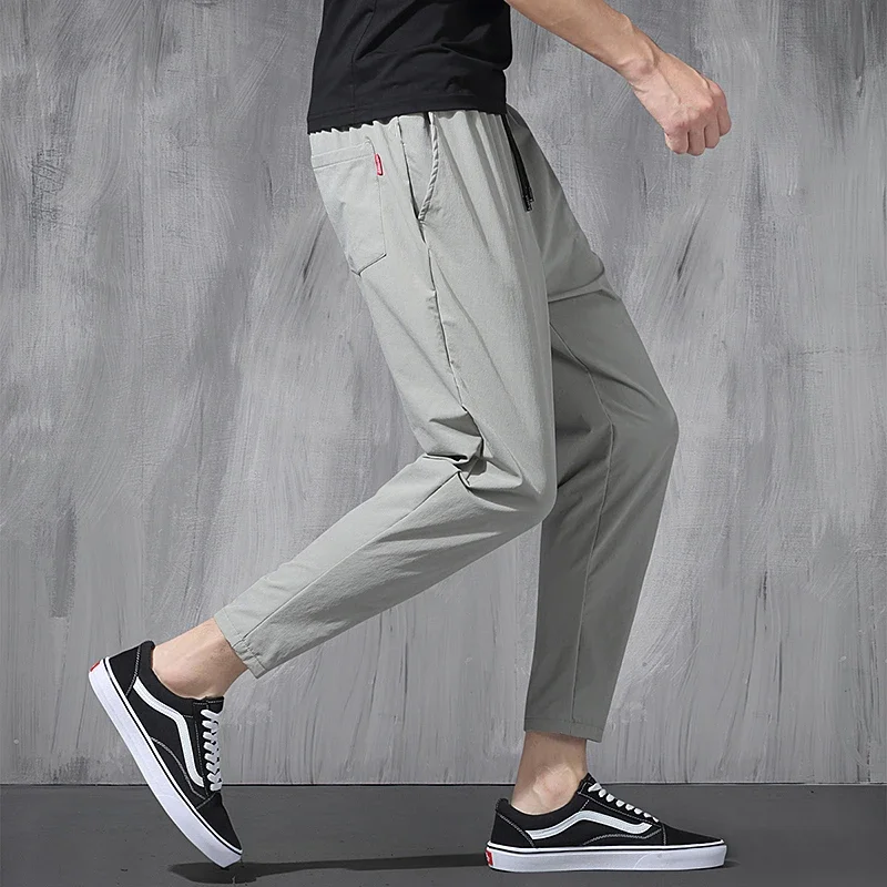 2022 Korean Ice Silk Elastic Trousers | Men's 9-Point Large Size Sports Pants