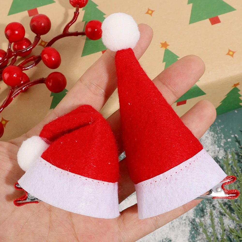 1/2pcs Christmas Hair Clip Xmas Hat Hair Clips Santa Cap Duckbill Clips Cute Mini Hat Hair Barrettes Holiday Hair Accessories