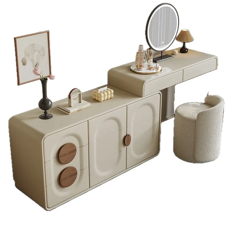 New modern bedside table simple solid wood makeup table chest cabinet integrated retractable corner