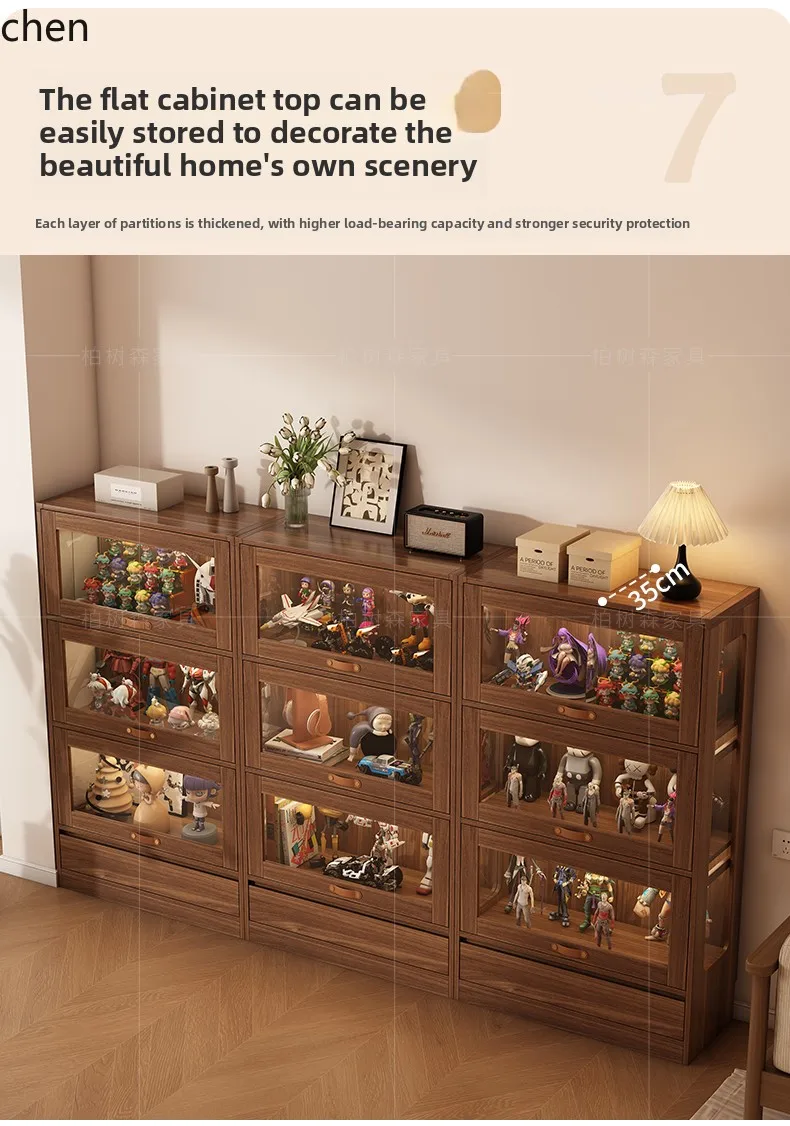 Armário de exibição CP Armário de exibição doméstico de prateleira de produtos de vidro de piso de madeira maciça