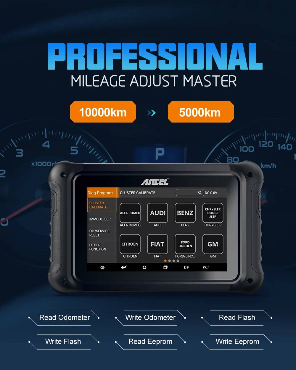 ANCEL DP500 Mileage Correction For Car OBD2 Scanner Key Programmer EEPROM Chip Add Keys Change Instrument Cluster Calibriation