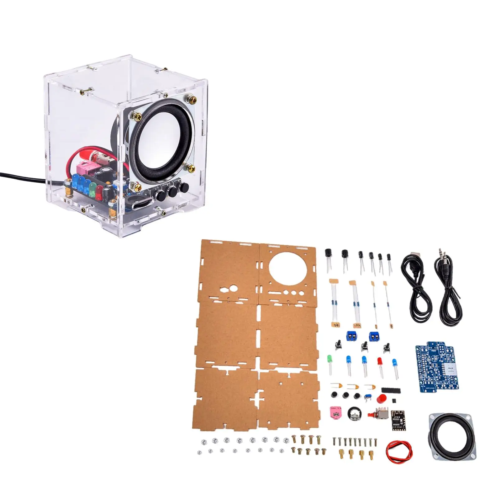 HU-009 Bluetooth Speaker Mini Spaker Unit Audio Production Kit DIY Wireless & Wired with LED Flashing Transparent Shell