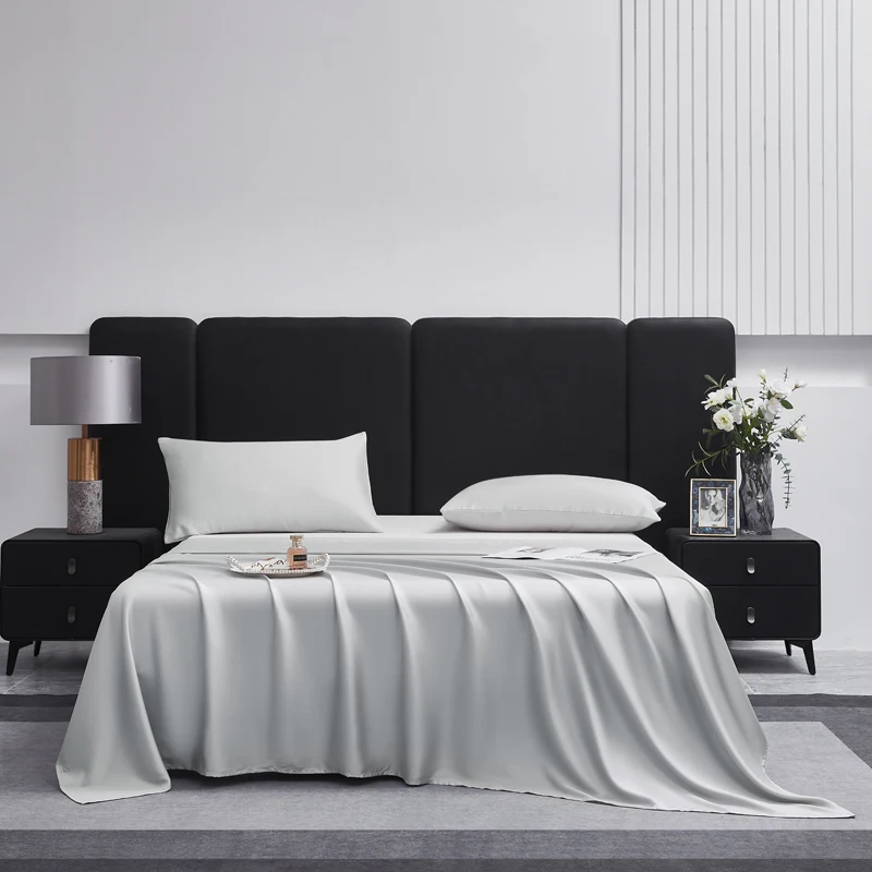 3pcs Flat Sheet with Pillow Shams Ultra Soft Cooling Bed Sheets for Hot Sleepers Queen Silky Grey Bedding 228*259 Drop Shipping