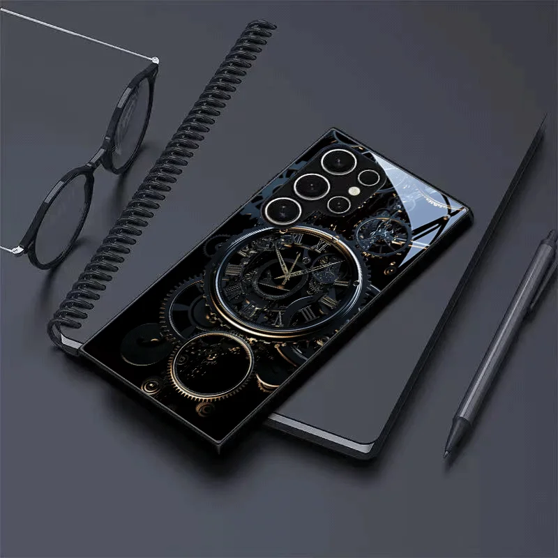 Available for Samsung Galaxy S25/S24/S23 FE/S23+/S23 Ultra/S22, the black base with golden mechanical style as an option