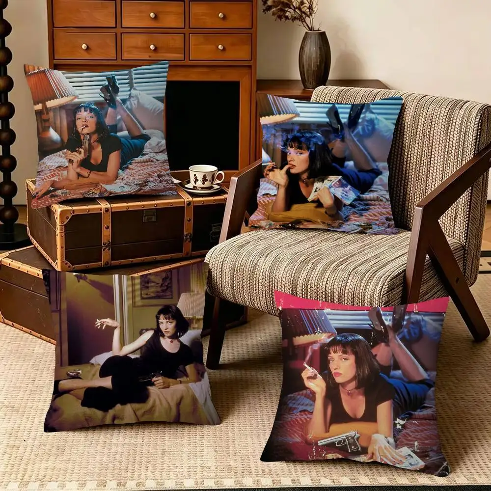 Movies P-Pulp classic F-Fiction   Decorative Polyester Throw Pillow Cover Square Suitable for Home Office Coffee Shop Decor