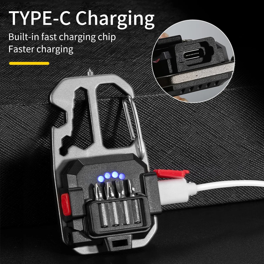 Mini COB Work Light Rechargeable Keychain Light Outdoor Camping Lamp Portable Pocket Wrench Screwdriver 7 Modes LED Flashlight