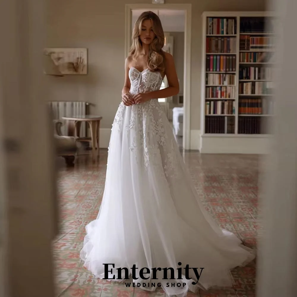 

Customized Charming Lace Applique Wedding Dress Exquisite Sweetheart Ruffles Bridal Gown Strap Wedding Gown Vestidos De Novia