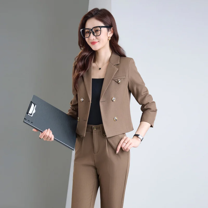 

Professional women's suit set with a high-end feel for spring, autumn, and winter, suitable for petite figures, featuring a fash