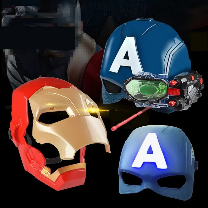 Iron Man Helmet Captain America Face Mask Toy Launcher Figures Soft Bullets Light-Emitting Mask Creative Cosplay Prop Kids Gift