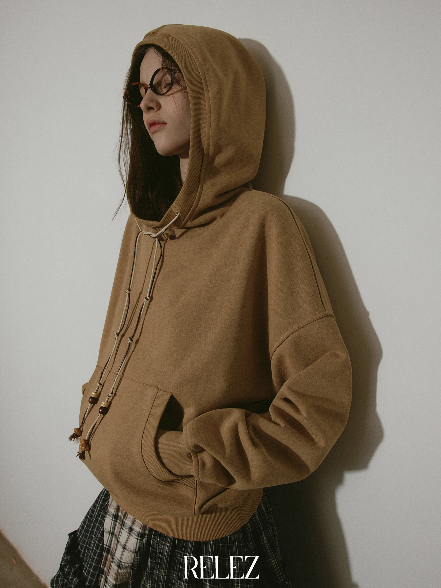 

Relez Handmade Beaded Dstring Hoodie Casual Women's Sweatirt Versatile Loose Fit Long Sve Cotton Polyester Blend