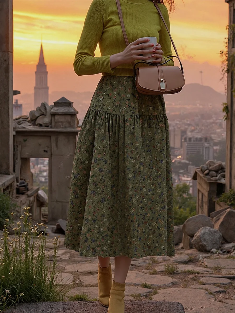 

Floral Midi Skirts Womens Applique Mesh Pleated Layered Ruffle Hem Elastic Waist Unique Artistic Elegant Chic Summer