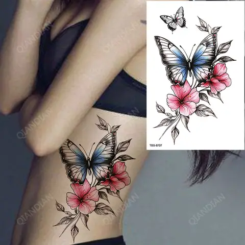 Nieuwe Kleurrijke Vlinder Vrouw Waterdichte Tijdelijke Tattoo Sticker Flash Rode Roos Lelie Bloem Kwallen Body Arm Meisje Nep Totem