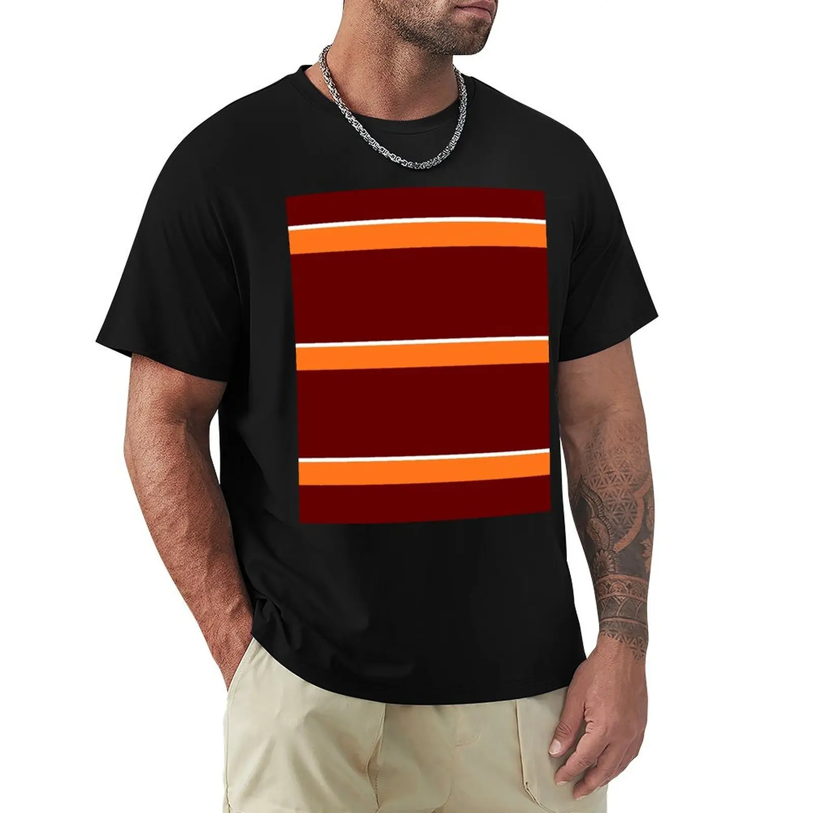 Maroon Orange and White Banded T-Shirt Quick Dry Light Sports T-Shirt
