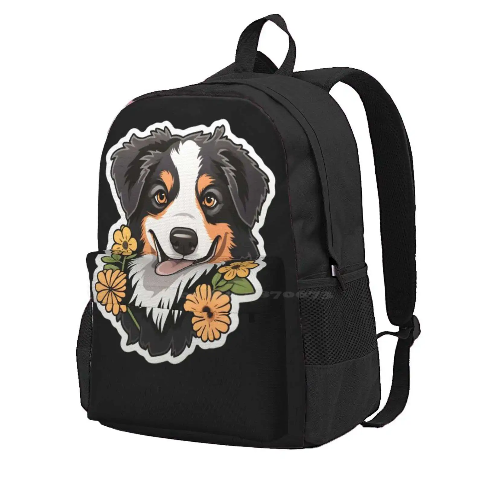 

Australian Shepherd With Flowers Hot Sale Schoolbag Backpack Fashion Bags Australian Shepherd Lover Australian Shepherd Owner