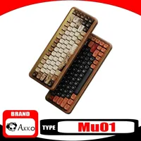 Akko Mu01 Mechanical Keyboard Three Mode Bluetooth Wireless RGB Customized Gaming Keyboard Hot-Swap Black Walnut Wood Office Pc