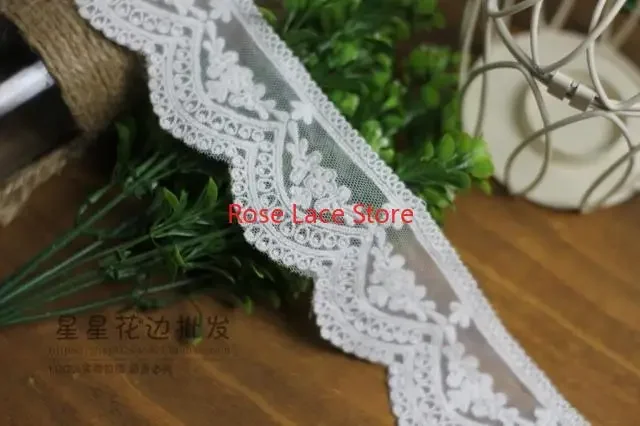 

3 ярда хлопковая кружевная отделка с цветочной вышивкой, белая тюлевая кружевная отделка с гребешками, для свадебного платья, свадебная лента для волос шириной 1,9 дюйма