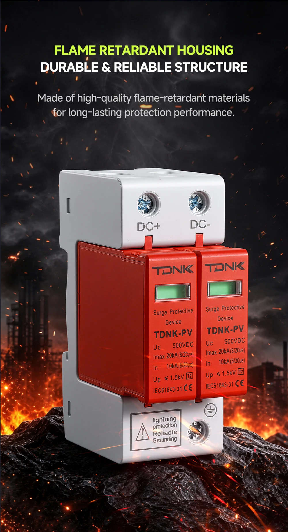 TDNK-PV DC SPD Überspannungsschutzgerät 2P 20KA 40KA 500V 600V 800V 1000V für Solar-PV-Panel Blitzschutz – Detail 8