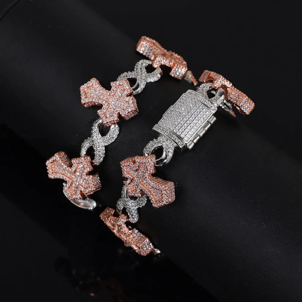2025 fashion new two-color hip-hop cross high-quality men's shiny zircon bracelet jewelry