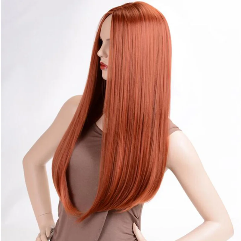 Msiwigs perucas longas retas sintéticas cor laranja peruca feminina cospaly parte central cabelo prata cinza branco vermelho cor