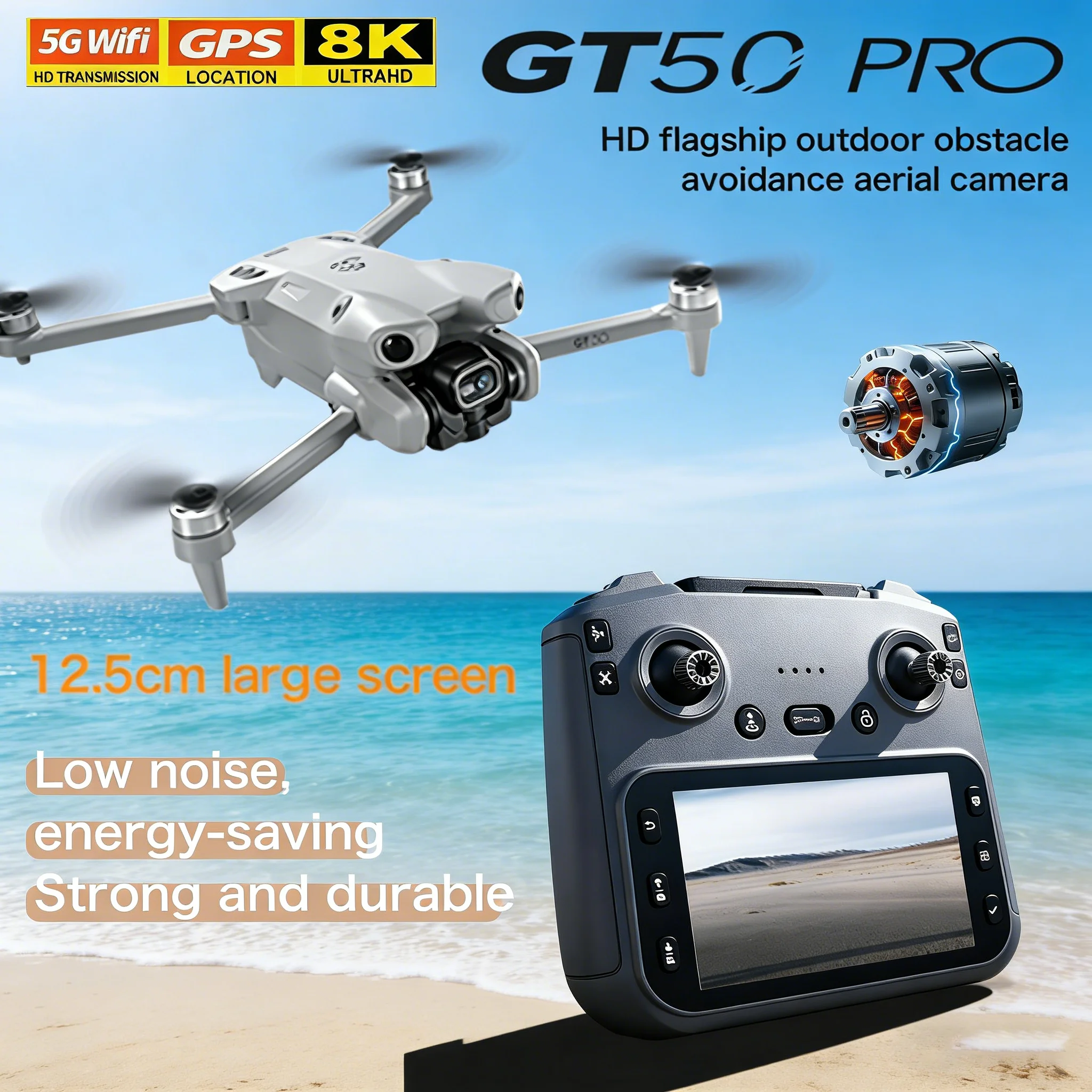 

Дрон GT50 Pro с двумя 4K-камерами, 4,3-дюймовым экраном, бесщеточным двигателем, Wi-Fi, профессиональный квадрокоптер для аэрофотосъемки, новинка 2026 года, радиоуправляемый.
