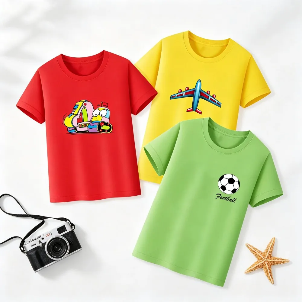 100% Cotton Toddler Boy T Shirt 1 to 2 3 4 5 6 7 8 9 10 11 12 13 14 Years Kids Tee Shirts Football Airplane Yellow Green Tshirts