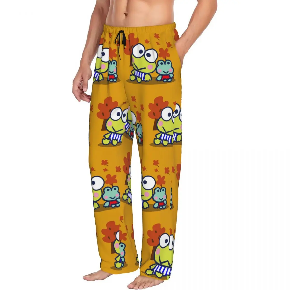 Pantalones de pijama KeroKero Keroppi de dibujos animados divertidos personalizados, ropa de dormir para hombres, cintura elástica, pantalones de salón para dormir Kawaii con bolsillos