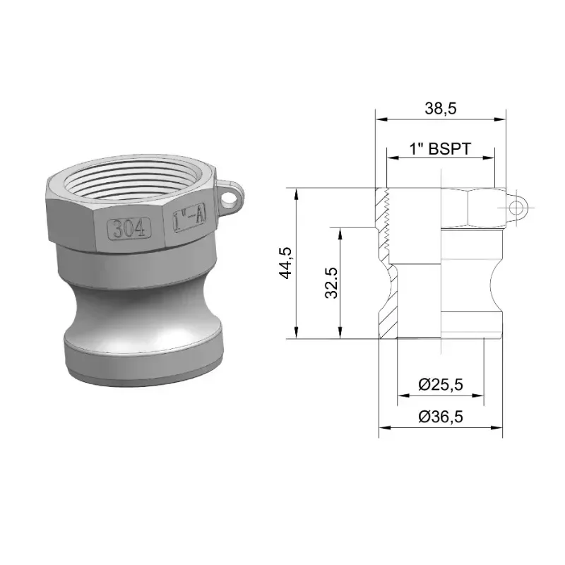 1 "DN25 Тип A 304 Фитинг с канавкой Camlock из нержавеющей стали Быстроразъемный соединительный адаптер