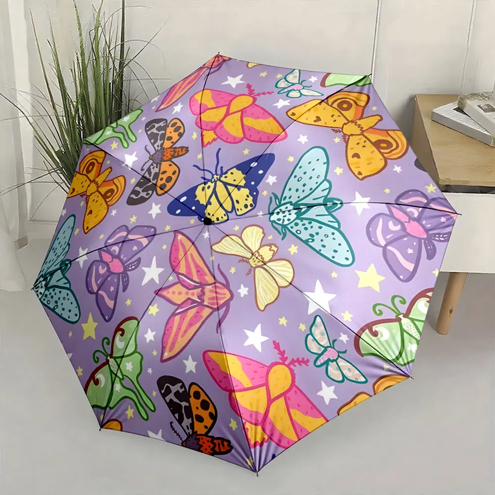 1PC Colorful Butterfly Pattern Umbrella for Rainy Days Print 8 Iron Ribs Folding Umbrella Auto-Open Fashion Sunshade