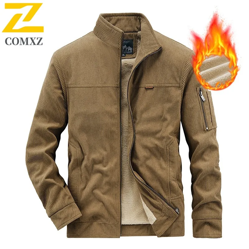 سترة COMXZ الفاخرة بياقة واقفة للرجال، ملابس كورية مريحة، تصميم بلون سادة، سترة خريف وشتاء خفيفة الوزن
