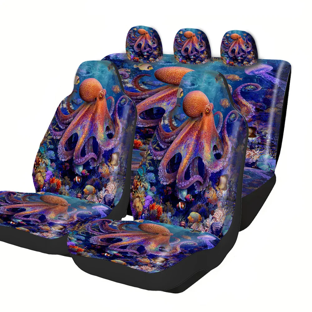 Trendy Printed Car Seat Covers With Halloween Christmas New Year Easter Themes Octopus Fish Coral Prints Premium Material Univer